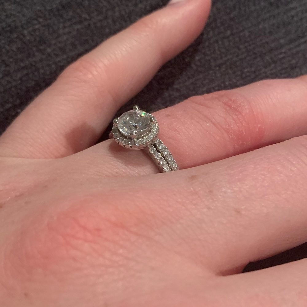 Solitaire Halo Engagement Ring Wedding Set - Picture 3 of 4